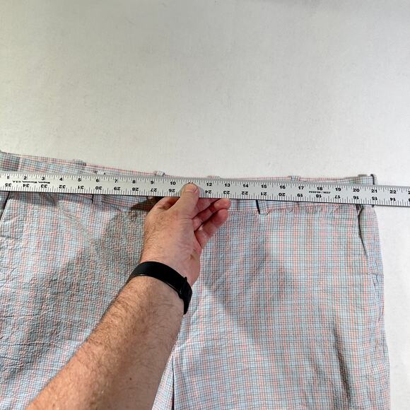 Carnoustie Seer Sucker Shorts Men's 42W Blue Pink Check Pockets Button Flap - Picture 6 of 11